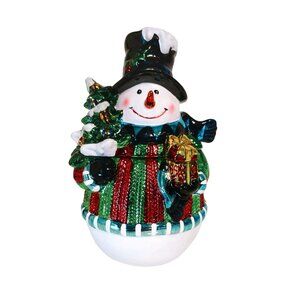 David’s Cookies Metallic Snowman Holding Christmas Presents Cookie Jar